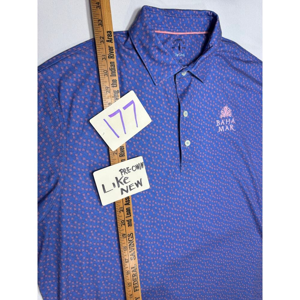 Johnnie-O Top Shelf Blue Pink Polo Size XL Palm Tree Graphic Bahama Flag Logo - Picture 2 of 11